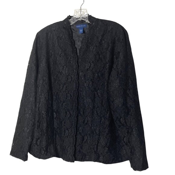 Karen Scott Black Lace Long Sleeve Beaded Dress Jacket Satin Lining Women's Sz L - Picture 9 of 9